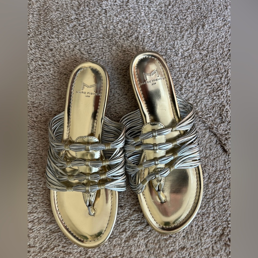 Marc Fisher Leather Gold and Silver Sandals